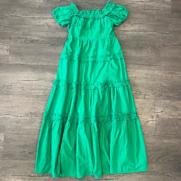 Love the Label Off the Shoulder Green Tiered Maxi Dress - Picture 1 of 5